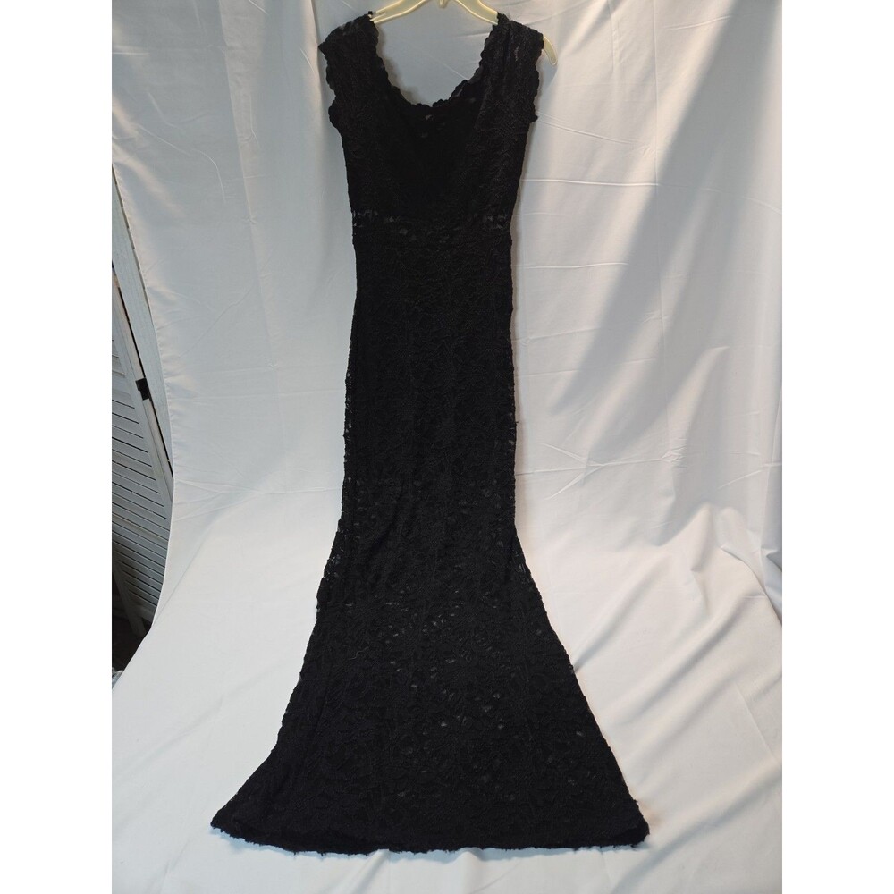 Jump Apparel Prom Dress Womens Whimsigoth 5/6 Black Sheer Floral Lace Gown